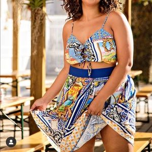 ASOS Co-Ord Midi Skirt Postcard Print & top 14 nwt